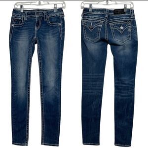 Miss Me Jeans Size 26 Signature Skinny Low Rise Flap Pockets Embroidered Biker